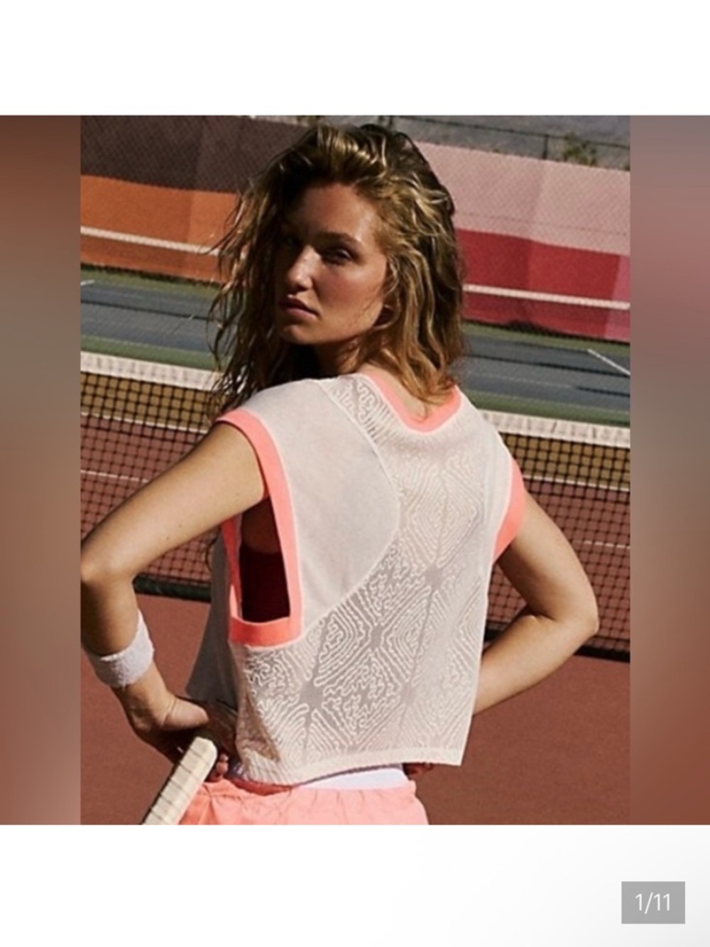 Free people Lightweight White & Coral Trim Women’s Athletic Overlay Top